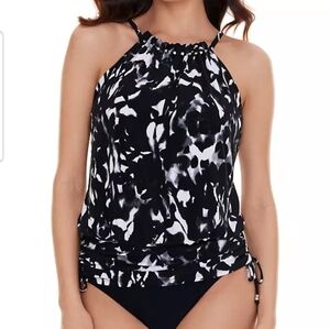 NWT Magicsuit Dream State Babs Tankini Top Black/White Sz. 8 High Neck Slimming